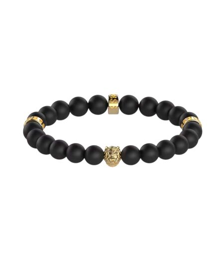 Mens Lion King Beaded Bracelet One Size Black Gold Guess