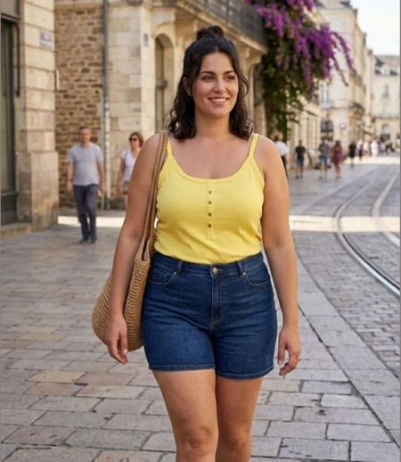 Top à fines bretelles AXONE EPICE3J jaune : le confort grande taille en pur coton pour sublimer vos formes