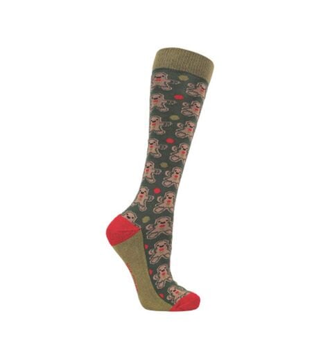 Pack Of 3  Unisex Adult Gingerbread Christmas Boot Socks  Green Red Hy