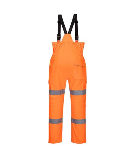 Mens rain hi-vis safety bib and brace trouser orange Portwest