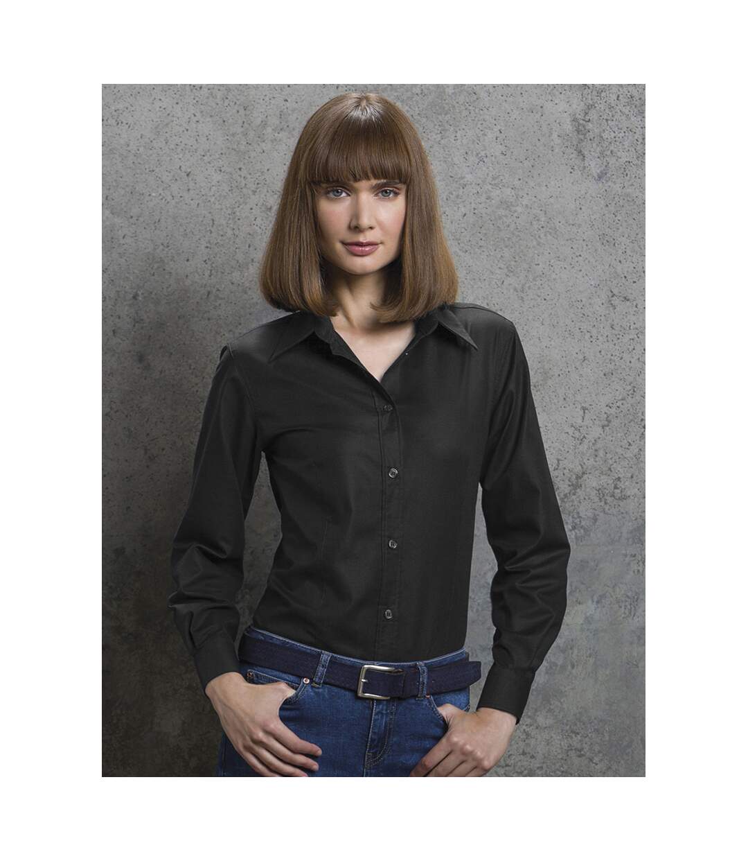 Chemise à manches longues oxford femme noir B&C-2