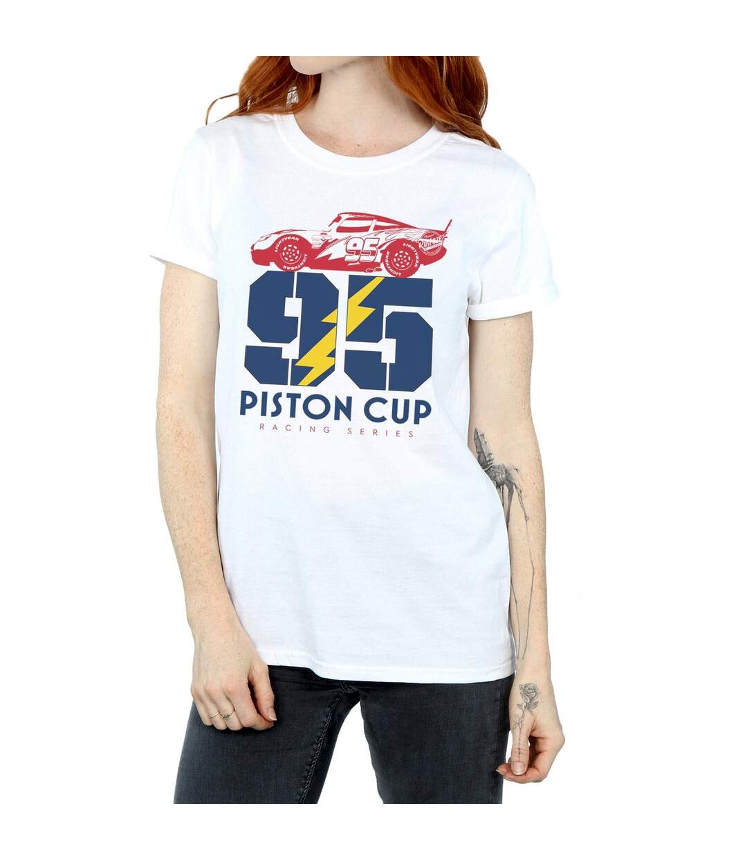 Disney Femme/Les femmes Cars Piston Cup 95 - T-shirt boyfriend en coton (Blanc) - UTBI15969-3