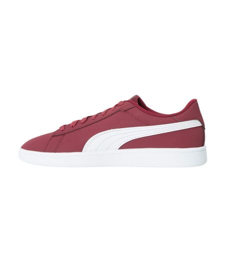 Mens Smash 3.0 Synthetic Nubuck Low Flat Trainers Burgundy White Puma