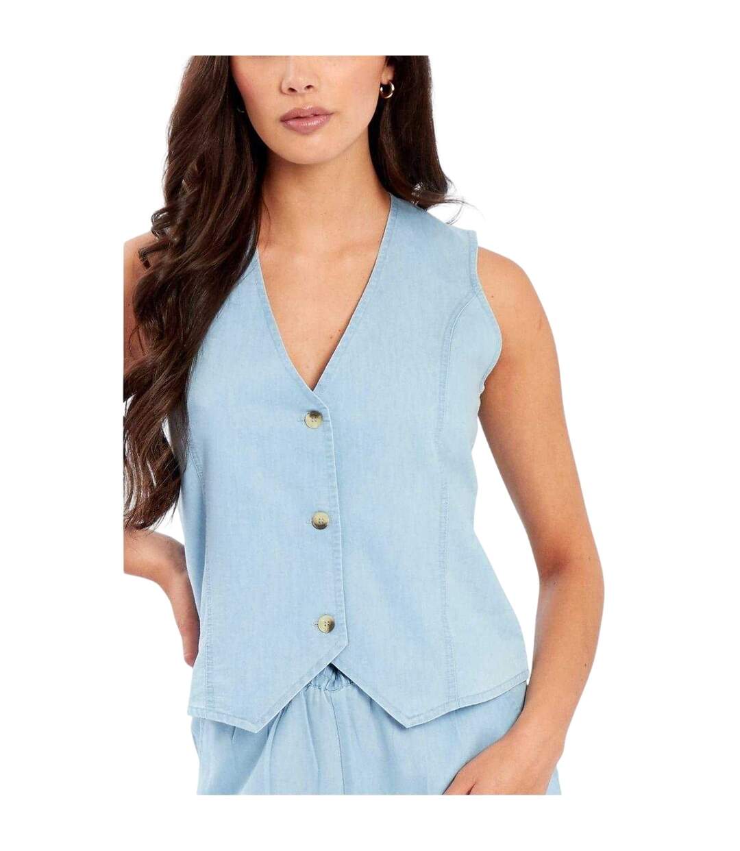 Womens/ladies Shiny Skinny Waistcoat Light Blue Be You-4
