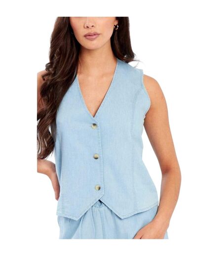 Womens/ladies Shiny Skinny Waistcoat Light Blue Be You