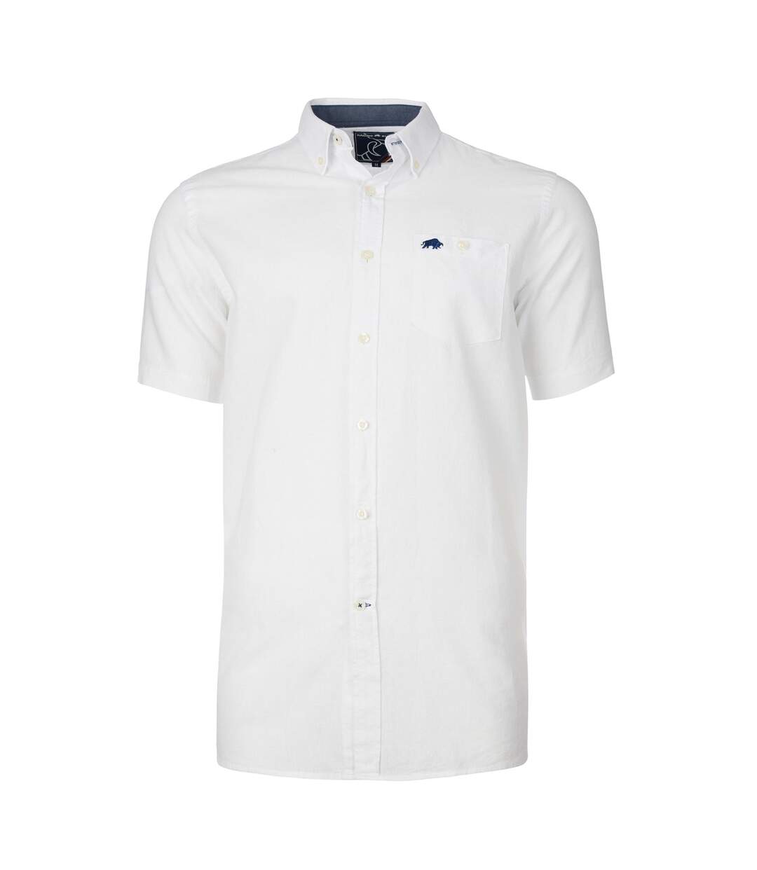 Mens Classic Linen Short-sleeved Shirt White Raging Bull-1