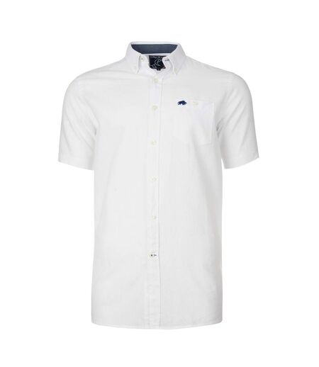 Mens Classic Linen Short-sleeved Shirt White Raging Bull