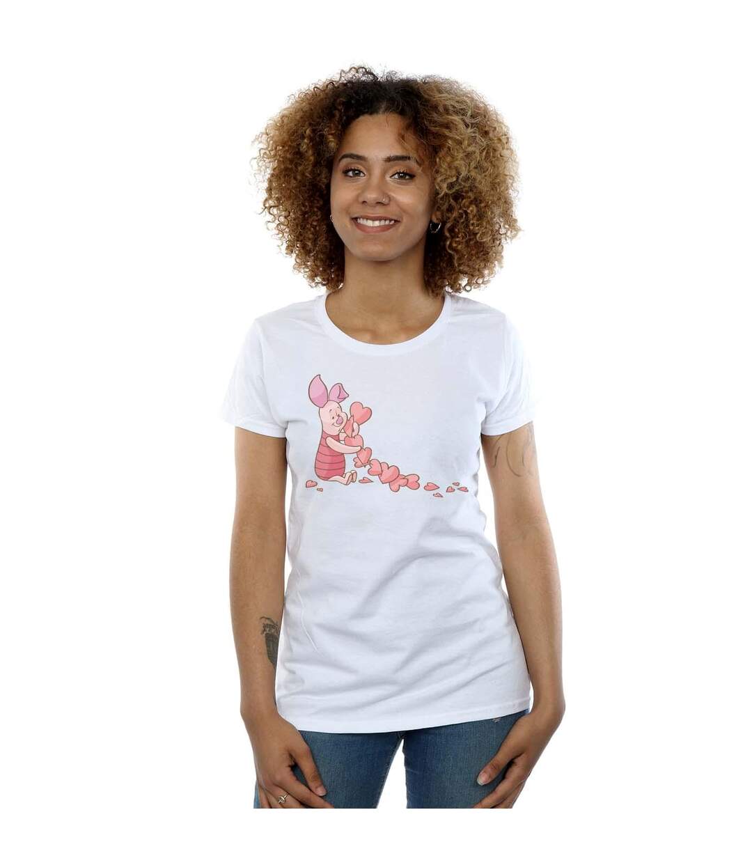 Disney T-shirt en coton Winnie The Pooh Piglet Chain Of Hearts - Femmes/Dames (Blanc) - UTBI44852-2