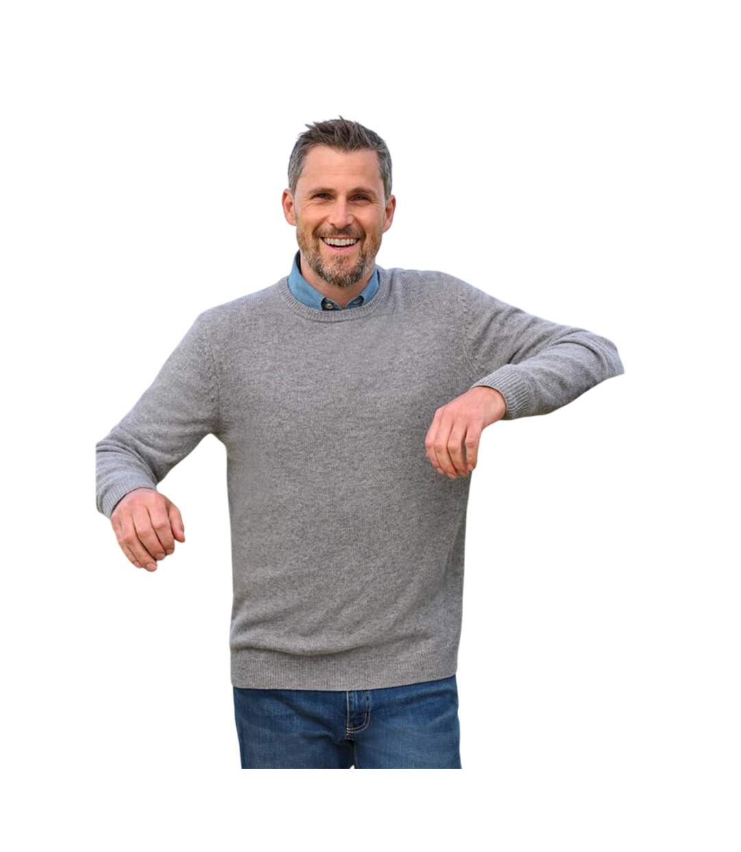 Pull À Col Ras Du Cou En Laine D'agneau Pour Hommes Gris Chiné WoolOvers-1