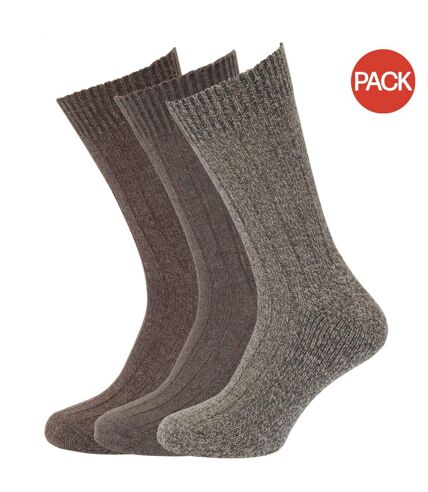 Lot de 3 Chaussettes rembourrées en mélange de laine paires homme nuances de brun Universal Textiles