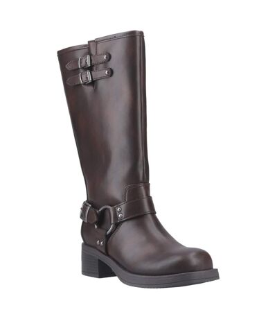 Womens/ladies Nash Tall Biker Boots Brown Rocket Dog