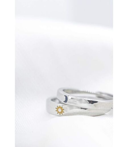Adjustable Silver Couple Moon and Sun Matching Promise Ring set