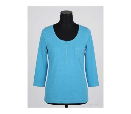 MAYFLOWER DIMITRI1 - Tee-shirt manches 3/4 bleu : maille flammée et confort pur coton