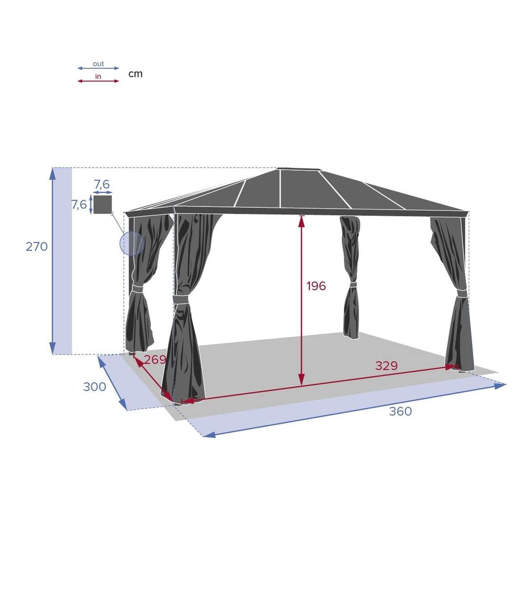 Pergola Belize en aluminium et polycarbonate - L. 360 x 300 cm - Graphite-2