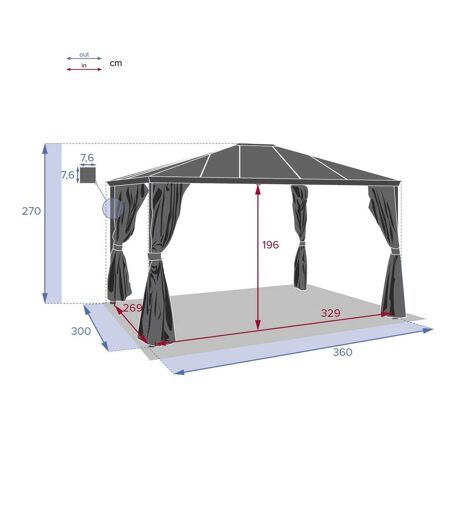 Pergola Belize en aluminium et polycarbonate - L. 360 x 300 cm - Graphite