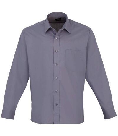 Premier Mens Long Sleeve Formal Plain Work Poplin Shirt (Steel) - UTRW1081