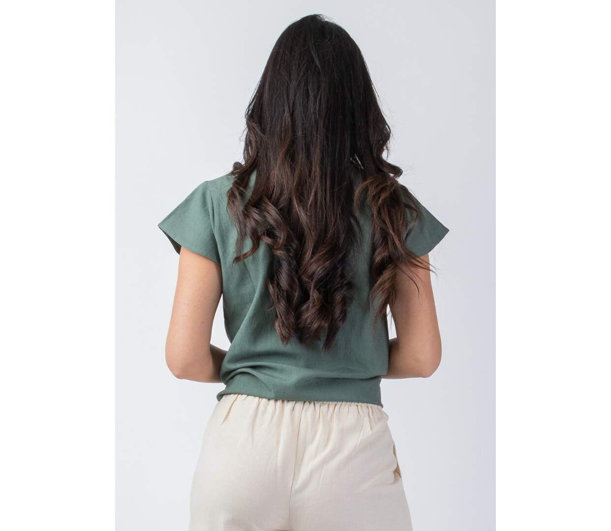 Top femme manches courtes ERMINE uni kaki Coton Du Monde-4