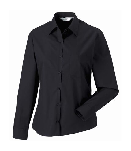 Ladies/womens long sleeve pure cotton work shirt black Jerzees