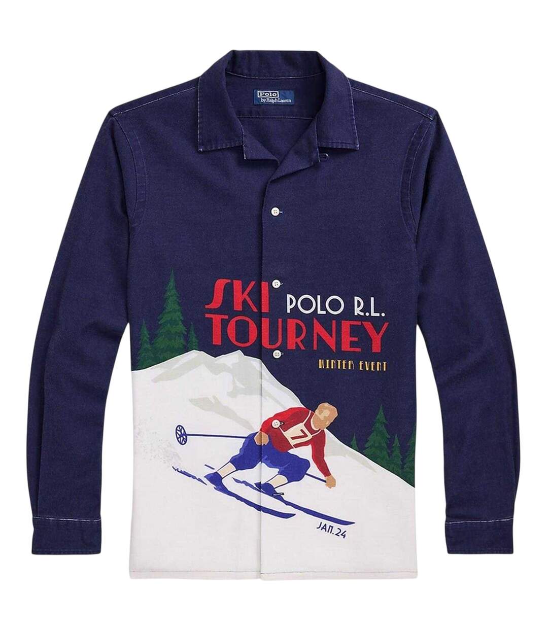 Chemise Manches Longues Motif/style Ski Homme Bleu Marine Blanc Rouge Ralph Lauren-2