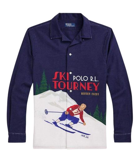 Chemise Manches Longues Motif/style Ski Homme Bleu Marine Blanc Rouge Ralph Lauren