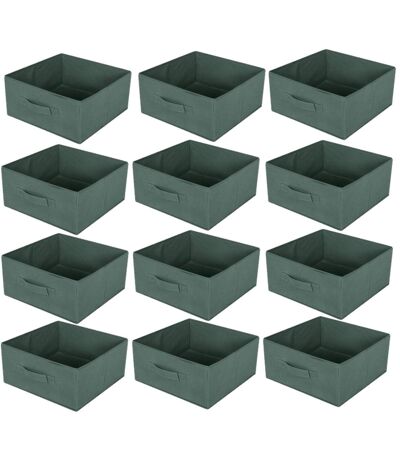 Lot de 12 boites de rangement pliables en tissus avec poignée - 30x30x15cm - Vert Romarin