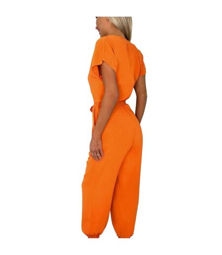 Womens/ladies Polyester Belted Jumpsuit Burnt Orange AX Paris