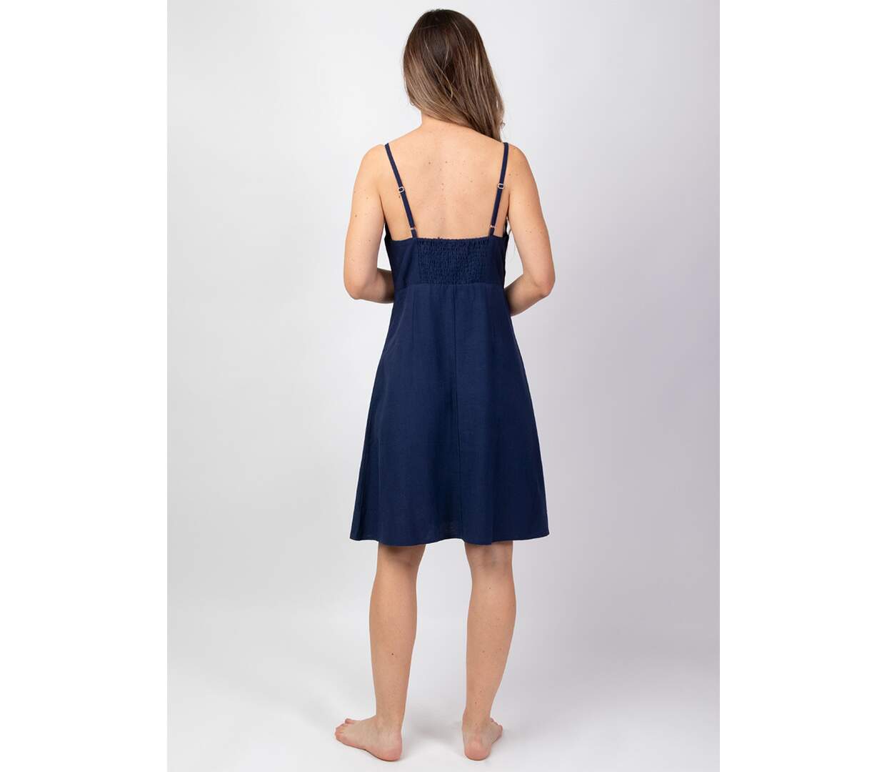 Robe femme estivale MAXINE unie bleu marine Coton Du Monde-4