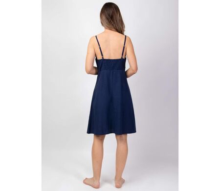 Robe femme estivale MAXINE unie bleu marine Coton Du Monde