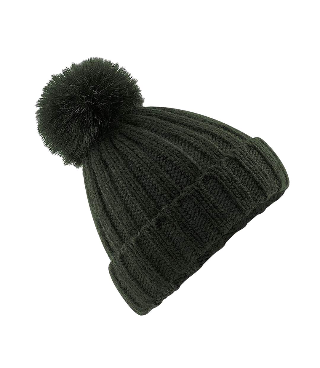 Beechfield Unisex Verbier Fur Pom Pom Chunky Beanie (Dark Olive) - UTRW5804-1