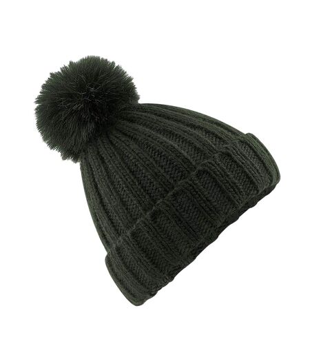 Verbier bonnet à pompon imitation fourrure adulte mixte olive foncé Beechfield