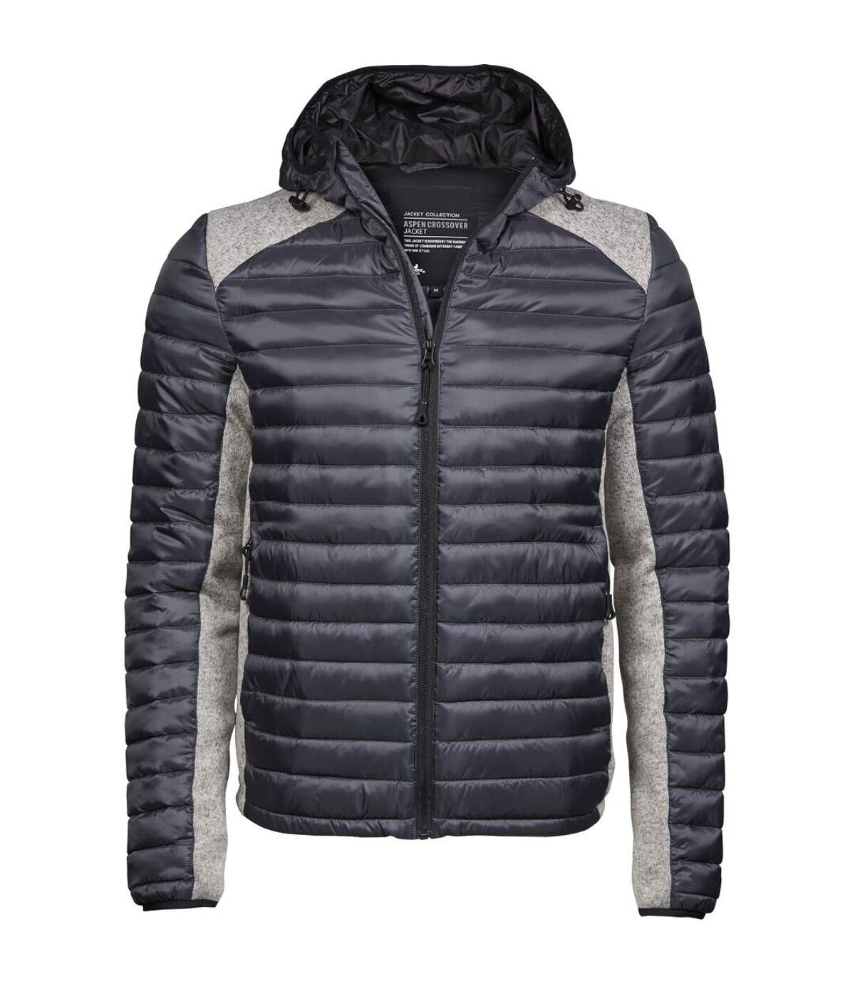 Tee Jays Mens Crossover Hooded Padded Outdoor Jacket (Space Gray/Gray Melange)