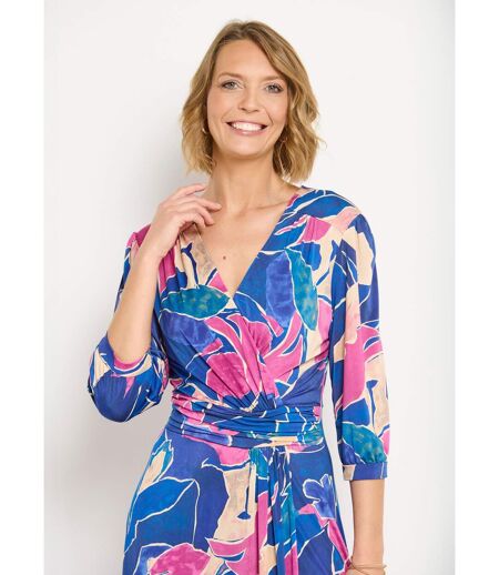 Robe cache-coeur courte motif floral évasée