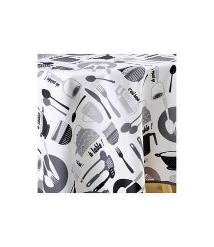 Nappe Ronde Imprimé Kitchen 180cm Blanc & Noir