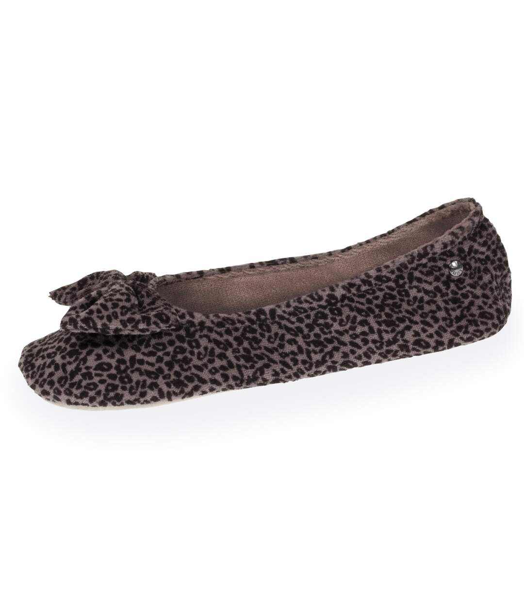 Isotoner Chaussons Ballerines femme ultra confortables, en coton biologique et semelle en cuir, détail grand nœud