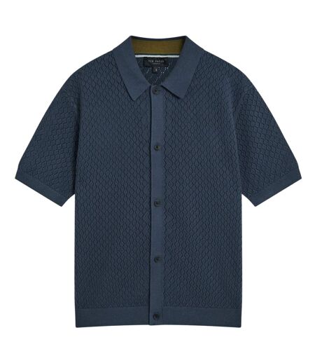 Mens Crochet Short-sleeved Shirt Mid Navy Ted Baker