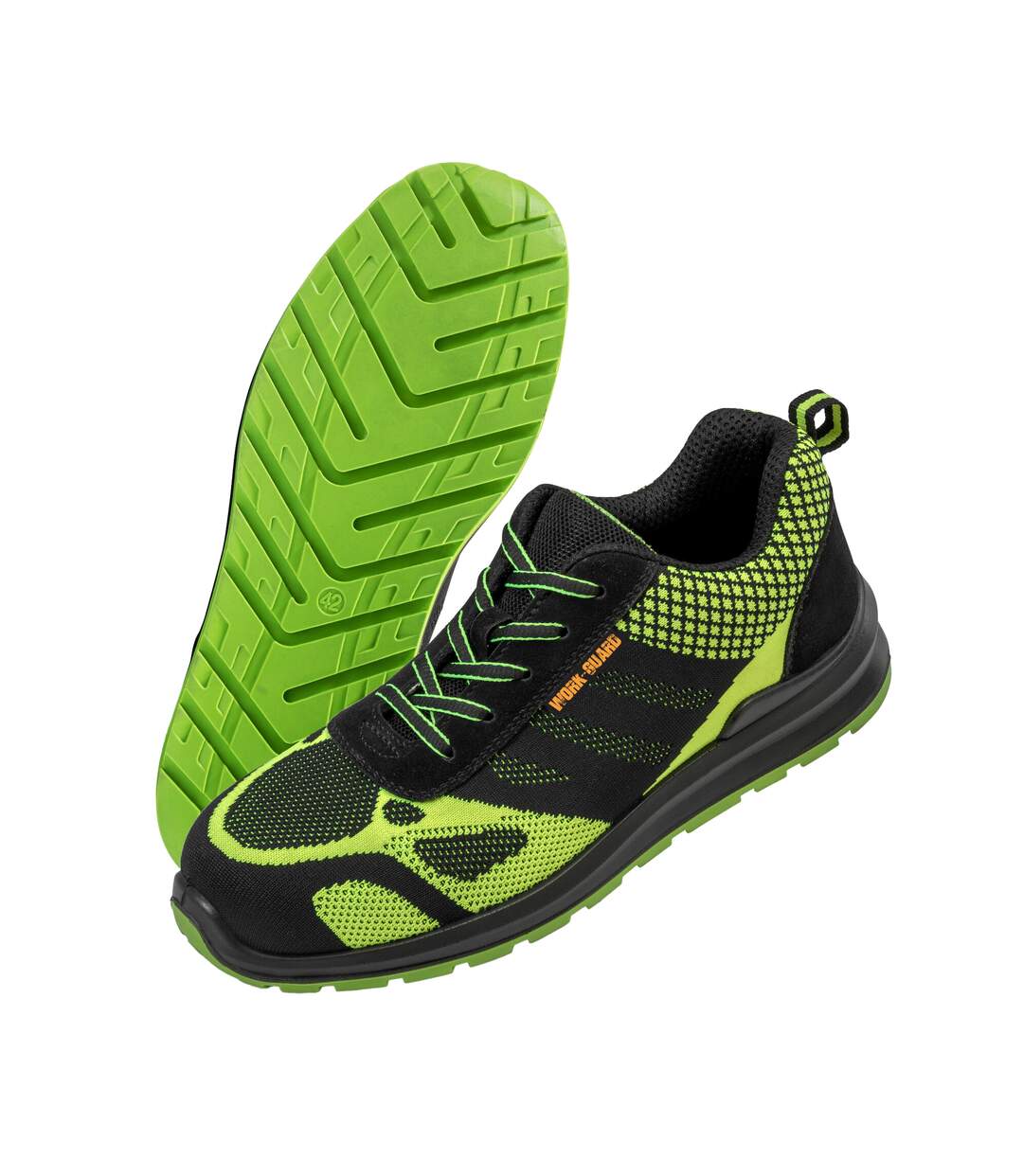 Unisex adult hicks leather trim safety trainers neon green/black WORK-GUARD by Result-2