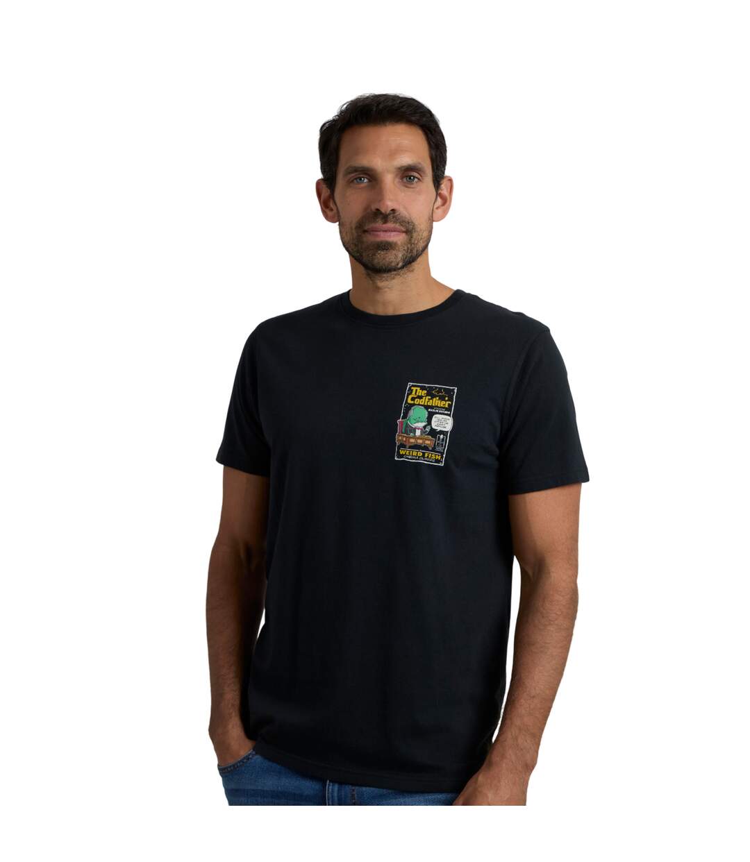 Mens codfather back print t-shirt black Weird Fish-3