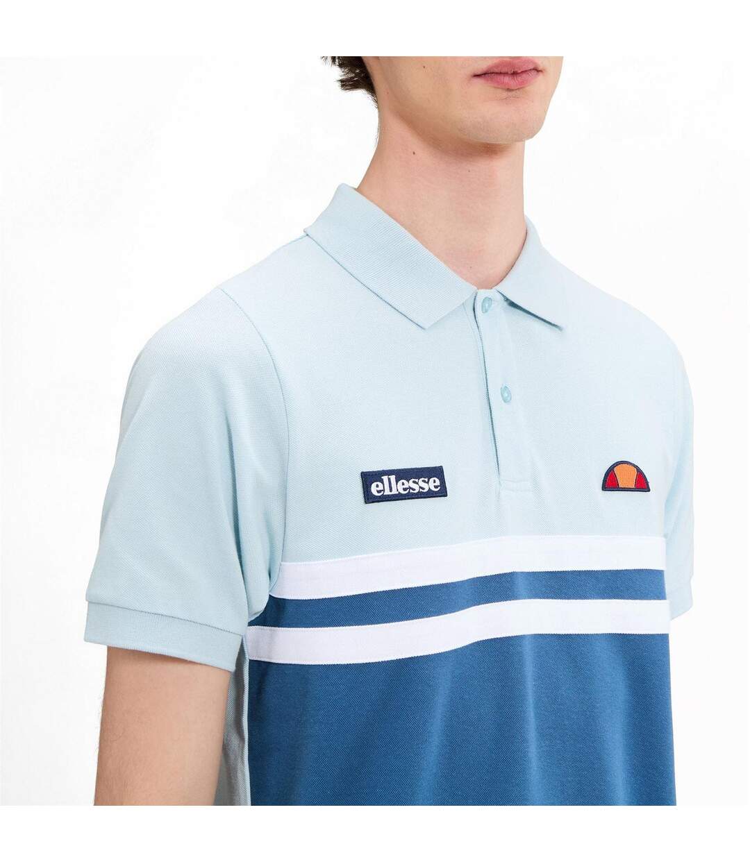 Mens Muccia Colour Block Polo Shirt Blue Light Blue Ellesse-3