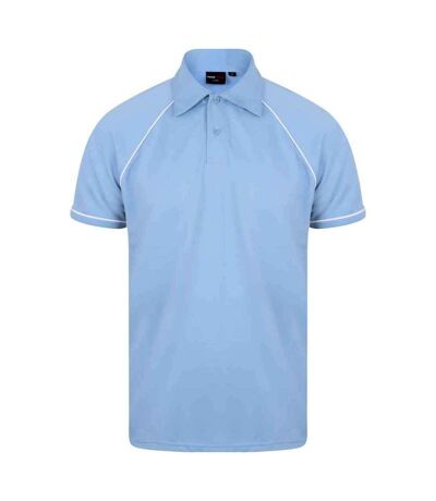 Mens performance piped polo shirt sky/navy/white Finden and Hales