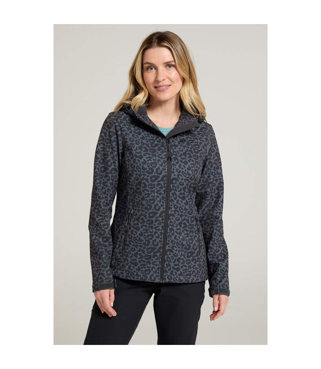 Womens/ladies exodus printed water resistant soft shell jacket charcoal Mountain Warehouse