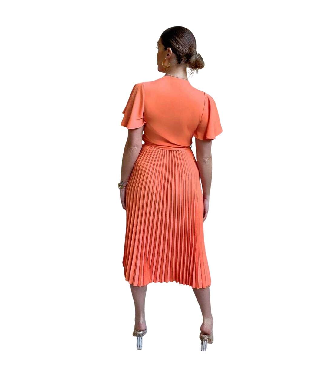 Robe Mi-longue Motif/style Plissé Femme Orange AX Paris-3