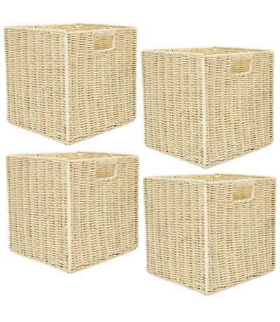 Lot de 4 Cubes de rangement tressés pliables - 30 x 30 cm - Beige