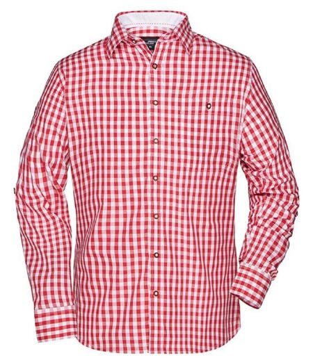 chemise manches longues à carreaux - JN638 - HOMME - rouge et blanc