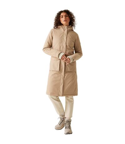 Womens/ladies Yarli Longline Waterproof Jacket Warm Taupe Light Vanilla Regatta