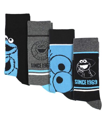 Cookie Monster - Lot de 4 paires chaussettes homme coton motif confort