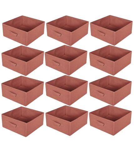 Lot de 12 boites de rangement pliables en tissus avec poignée - 30x30x15cm - Rouge Tomette