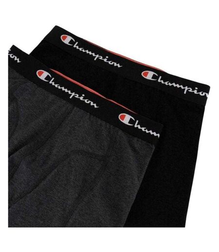 Pack Of 2  Mens Logo Boxer Shorts  Black Silver Champion