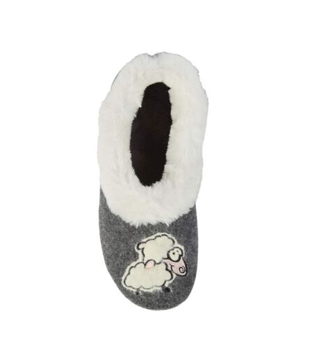 Sleepers Womens/Ladies Sheep Faux Fur Slippers (Gray) - UTDF2135