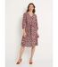 Robe courte évasée fleurie col V boutonné-1