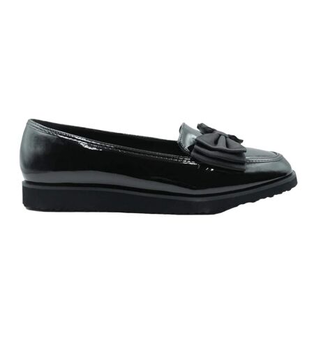 Womens/ladies alpha bow detail extra wide loafers black Where´s That From